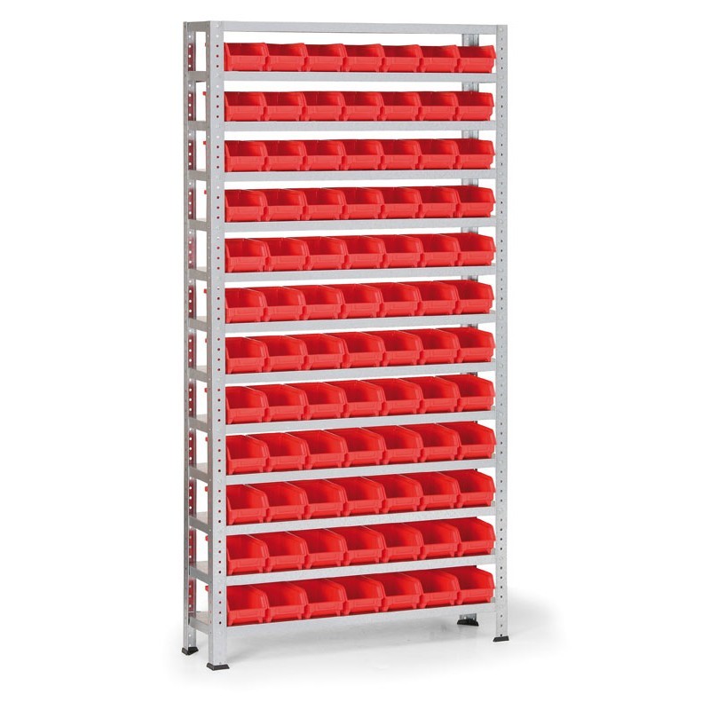 Regał z plastikowymi pojemnikami BASIC, 1730 x 850 x 300 mm, 84x pojemnik typu A