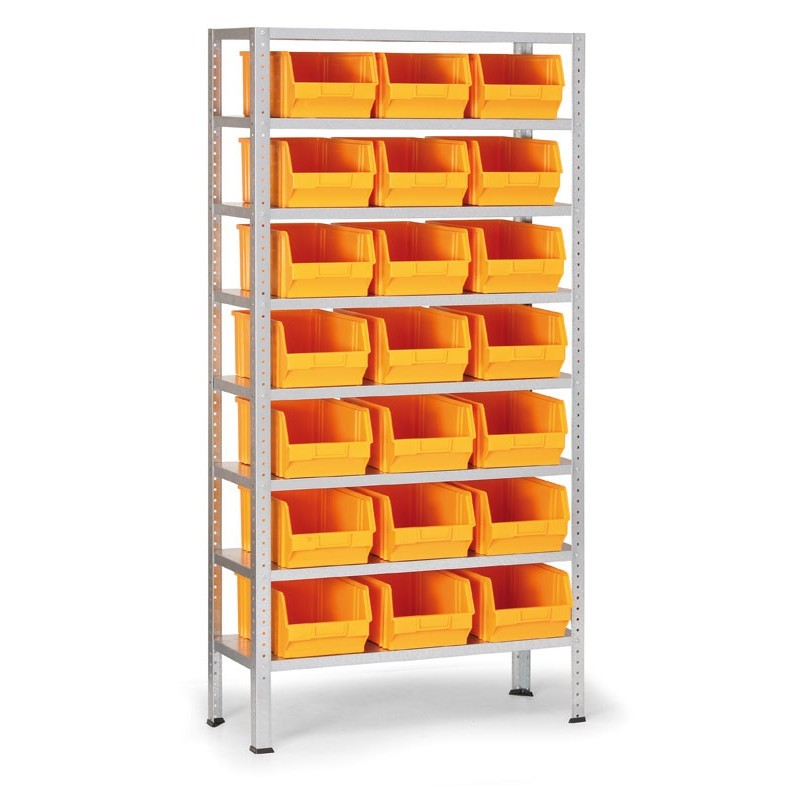 Regał z plastikowymi pojemnikami BASIC, 1730 x 850 x 300 mm, 21x pojemnik typu C