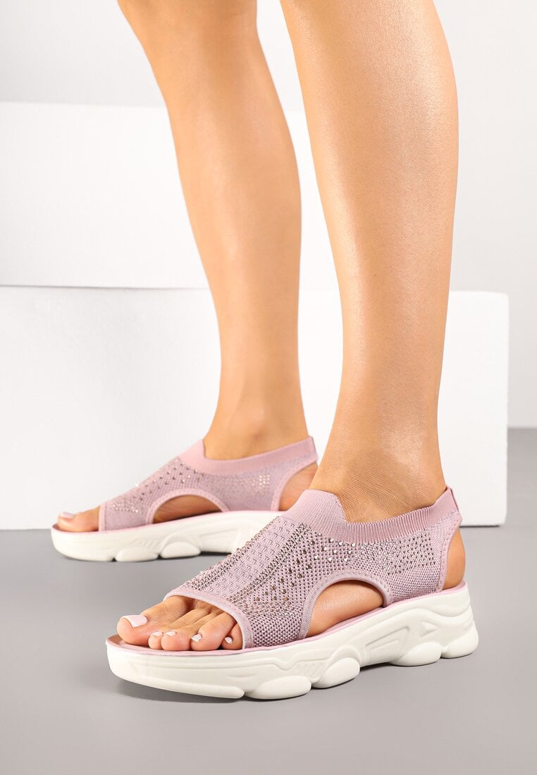 Różowe Sandały Sportowe z Elastyczną Cholewką na Grubej Podeszwie Lirasette