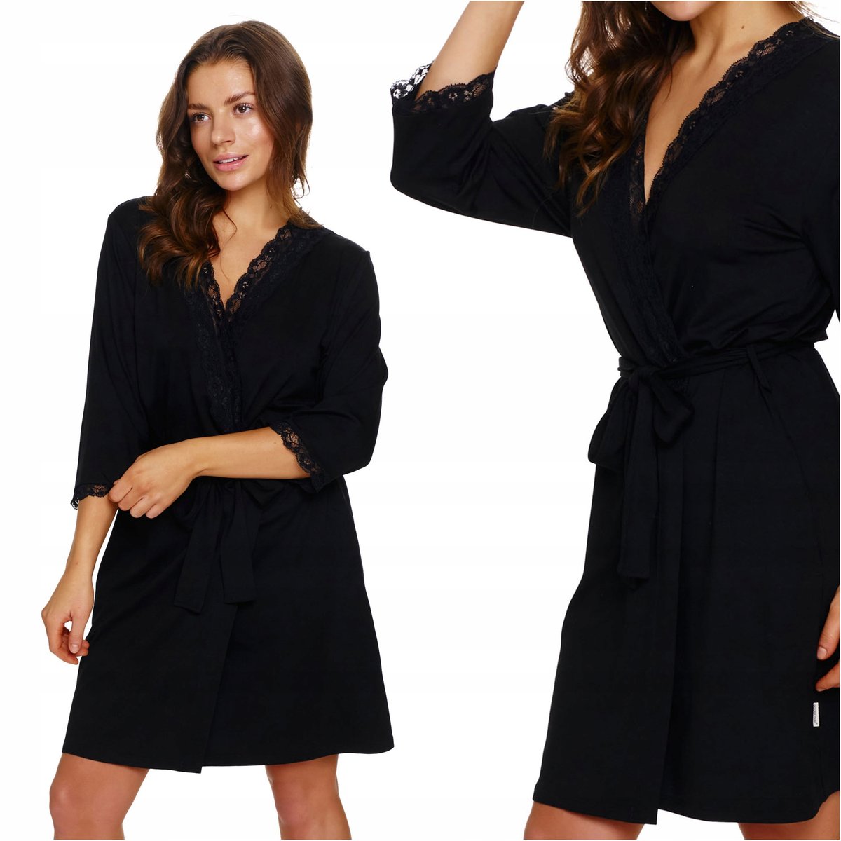 Szlafrok damski z koronką DOCTOR NAP 5133 BLACK L