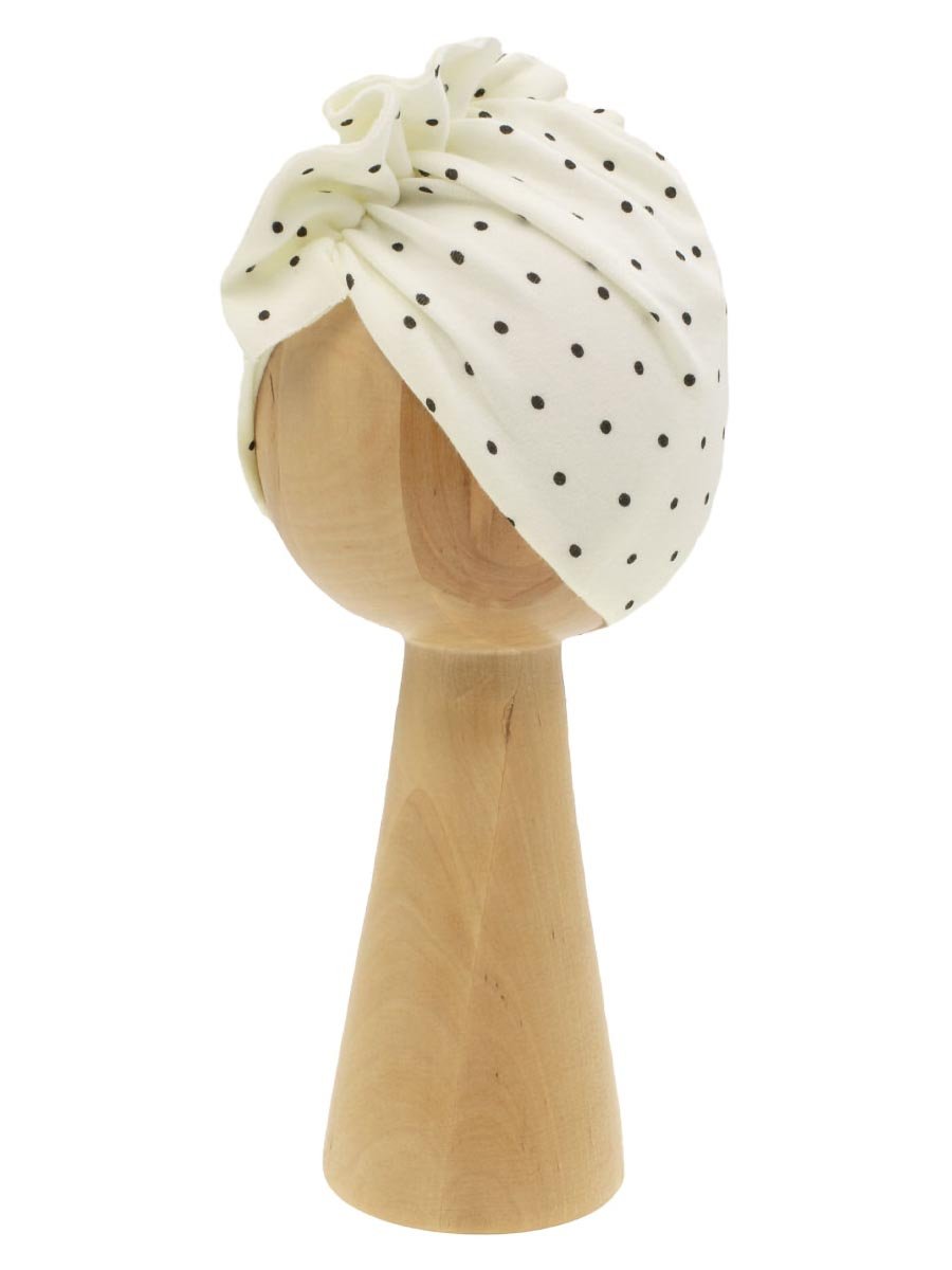 Dziewczęca czapka turban w czarne kropki kremowa Nicol,r.116/122