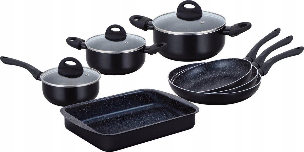 Zestaw patelni indukcja komplet patelni garnków HERZBERG 10-częściowy
