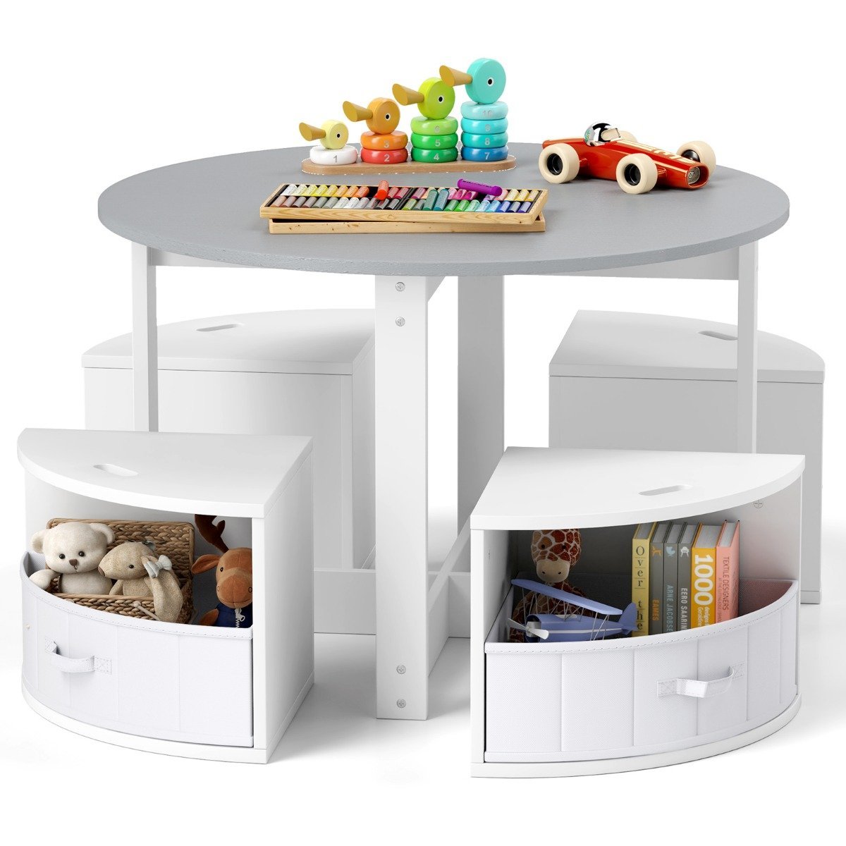 Zestaw Okrągły stolik dziecięcy drewniany z krzesłami 5-częściowy