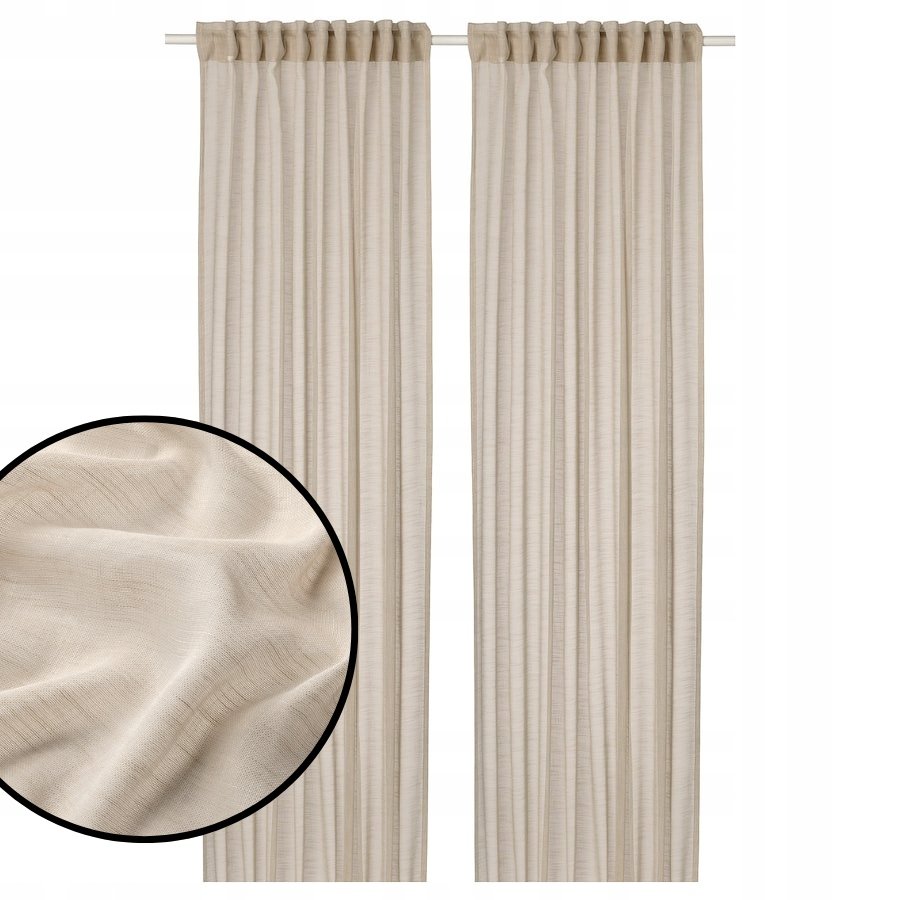IKEA HALLEBRACKA Firanki, 2 szt., na taśmie/jasnobeżowy, 145x300 cm