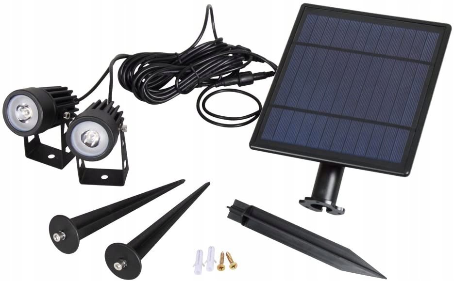 Lampa solarna ogrodowa LED 2x3W 6000K czujnik zmierzchu panel 5W