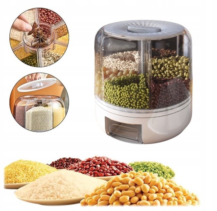 POJEMNIK NA ŻYWNOŚĆ OBROTOWY 360 NA RYŻ KASZĘ OGRANIZER DO KUCHNI MAŁY