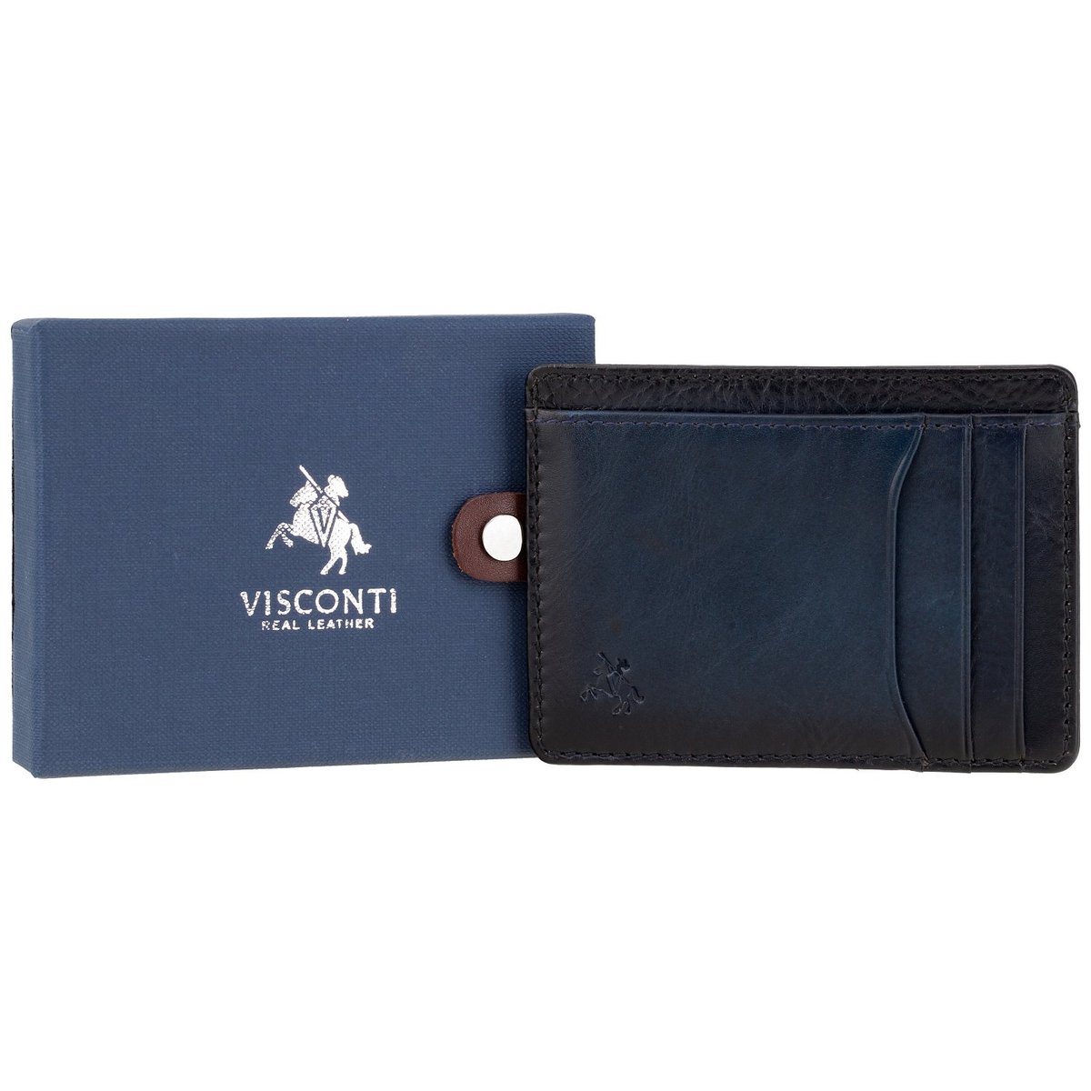 Etui na Karty Przypalana Skóra Visconti AT-67 RFID - granatowy