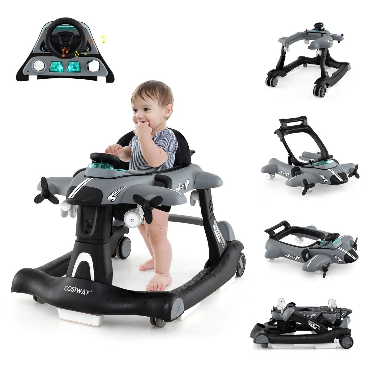 Chodzik dziecięcy 6 w 1 z regulacją wysokości Składany chodzik czarny