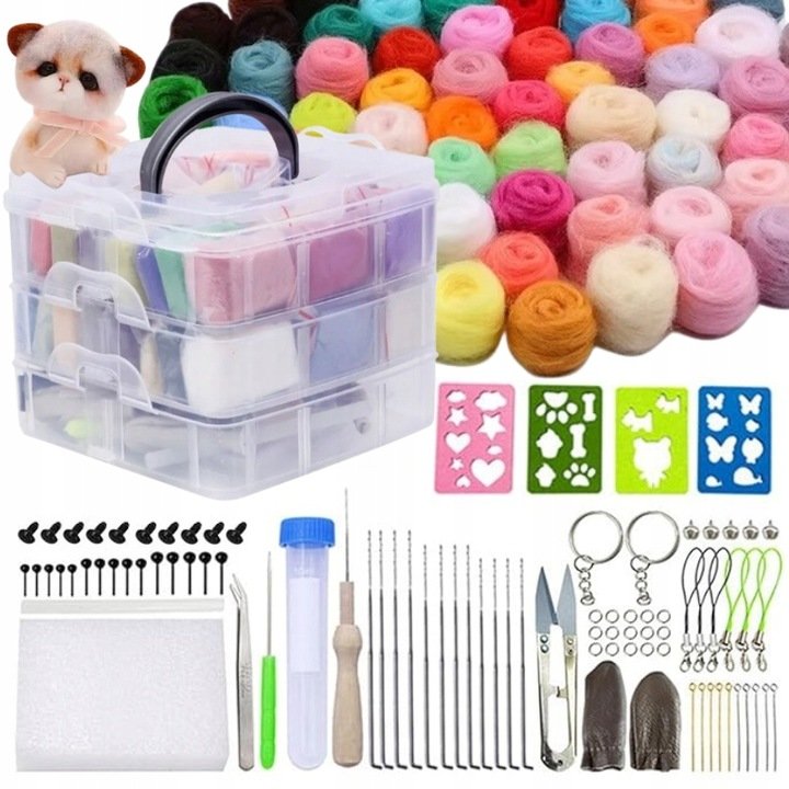 130 ELE DUŻY ZESTAW DO FILCOWANIA XXL CZESANKI IGŁY WEŁNA CZESANKOW