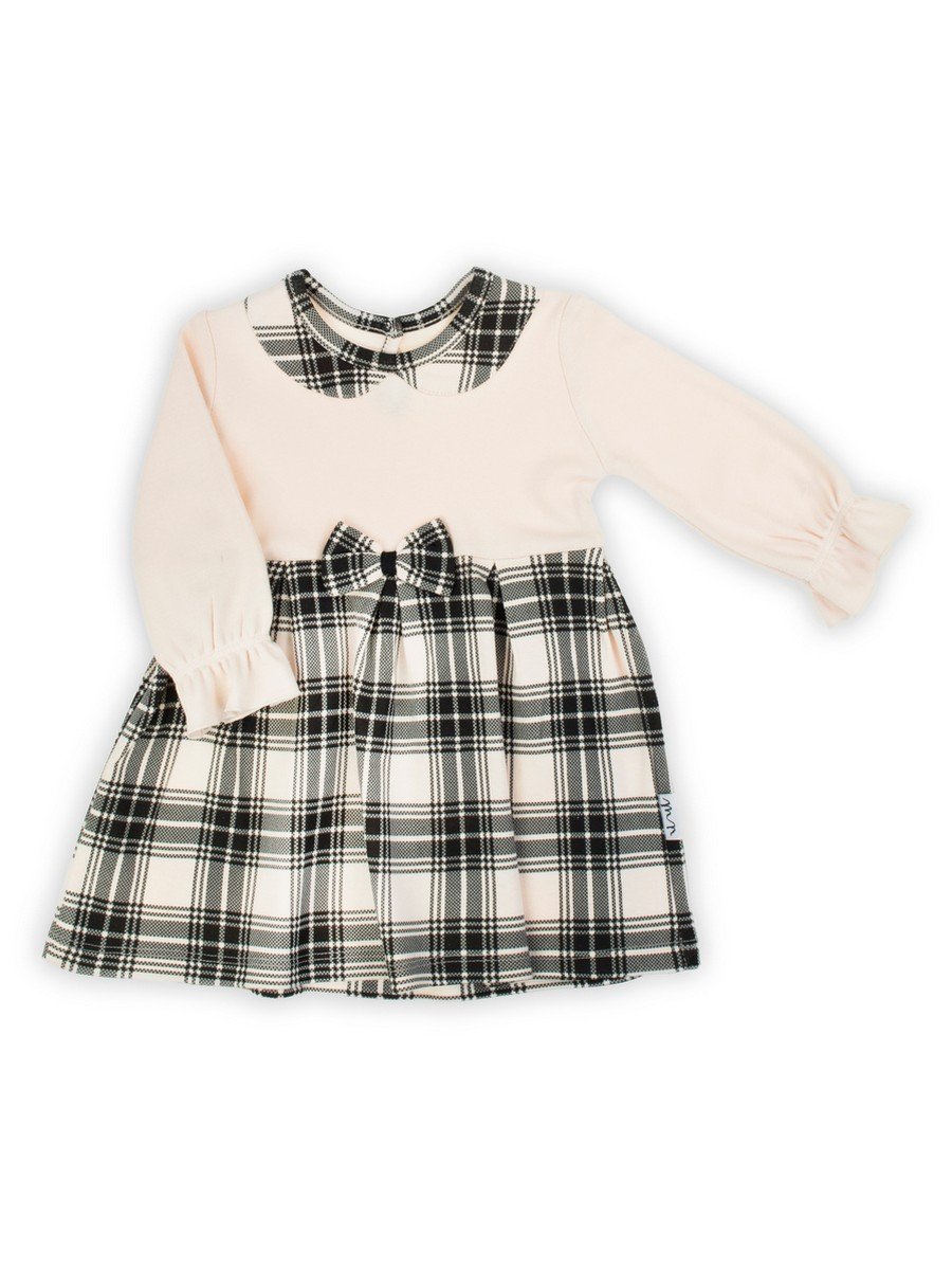 Dziewczęca sukienka z długim rękawem w kratkę beżowy Nicol,r.74