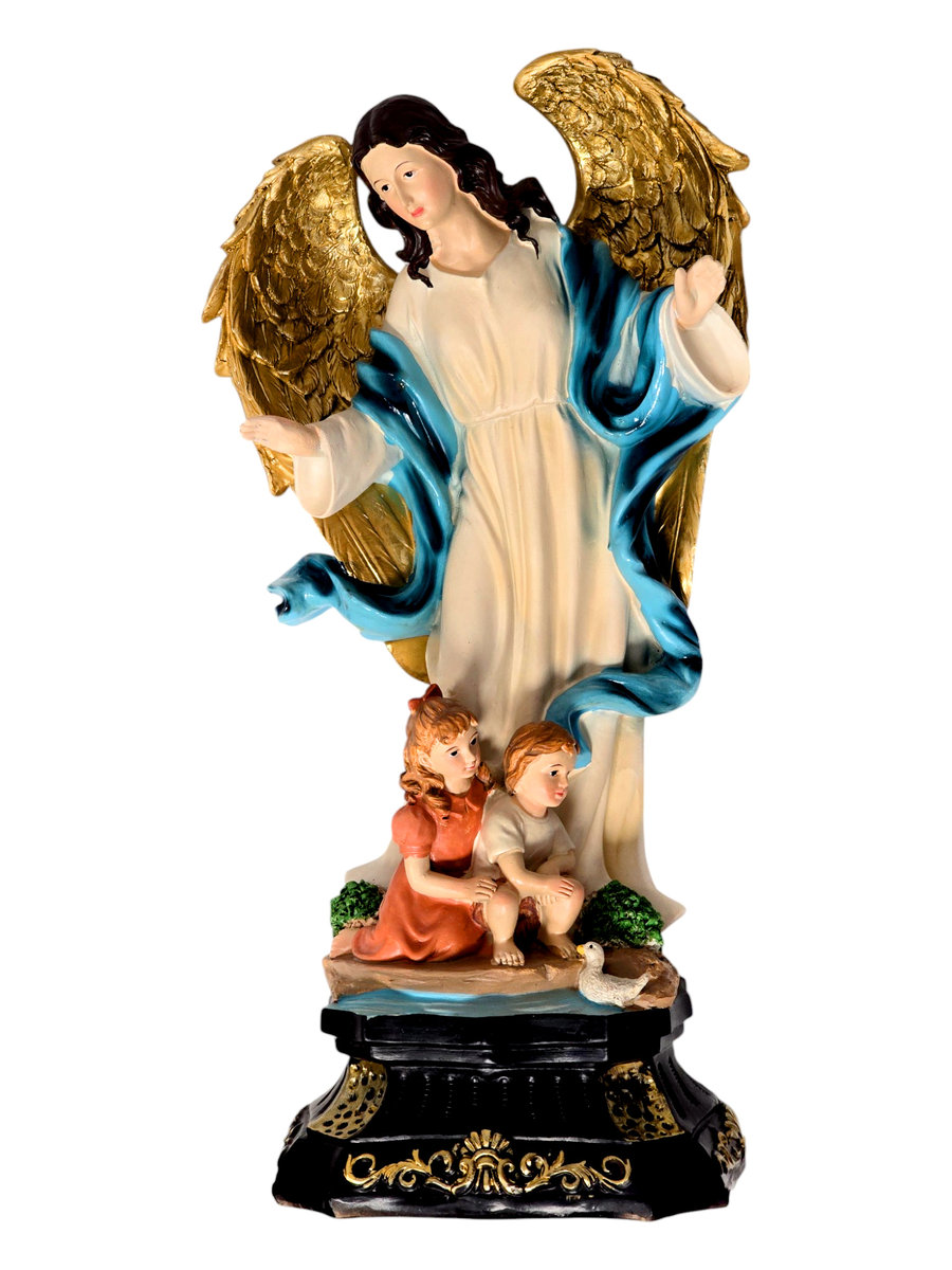 Duża Figurka Anioł Stróż z Dziećmi (35 cm).