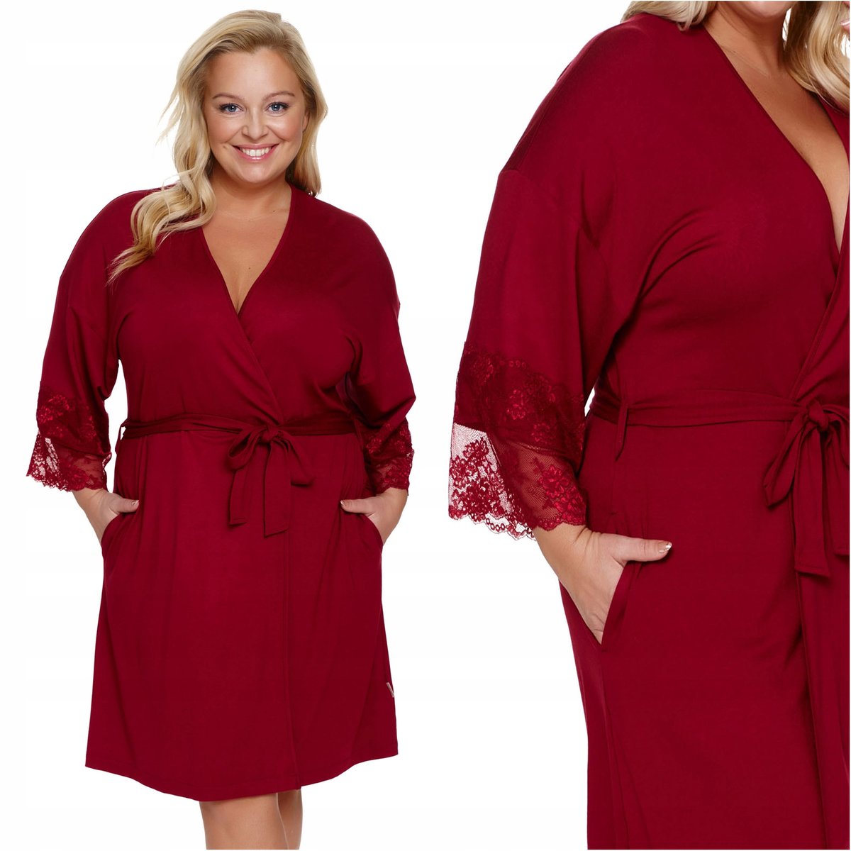 Cienki Szlafrok damski wiązany z wiskozy DOCTOR NAP 7261 burgundy red M
