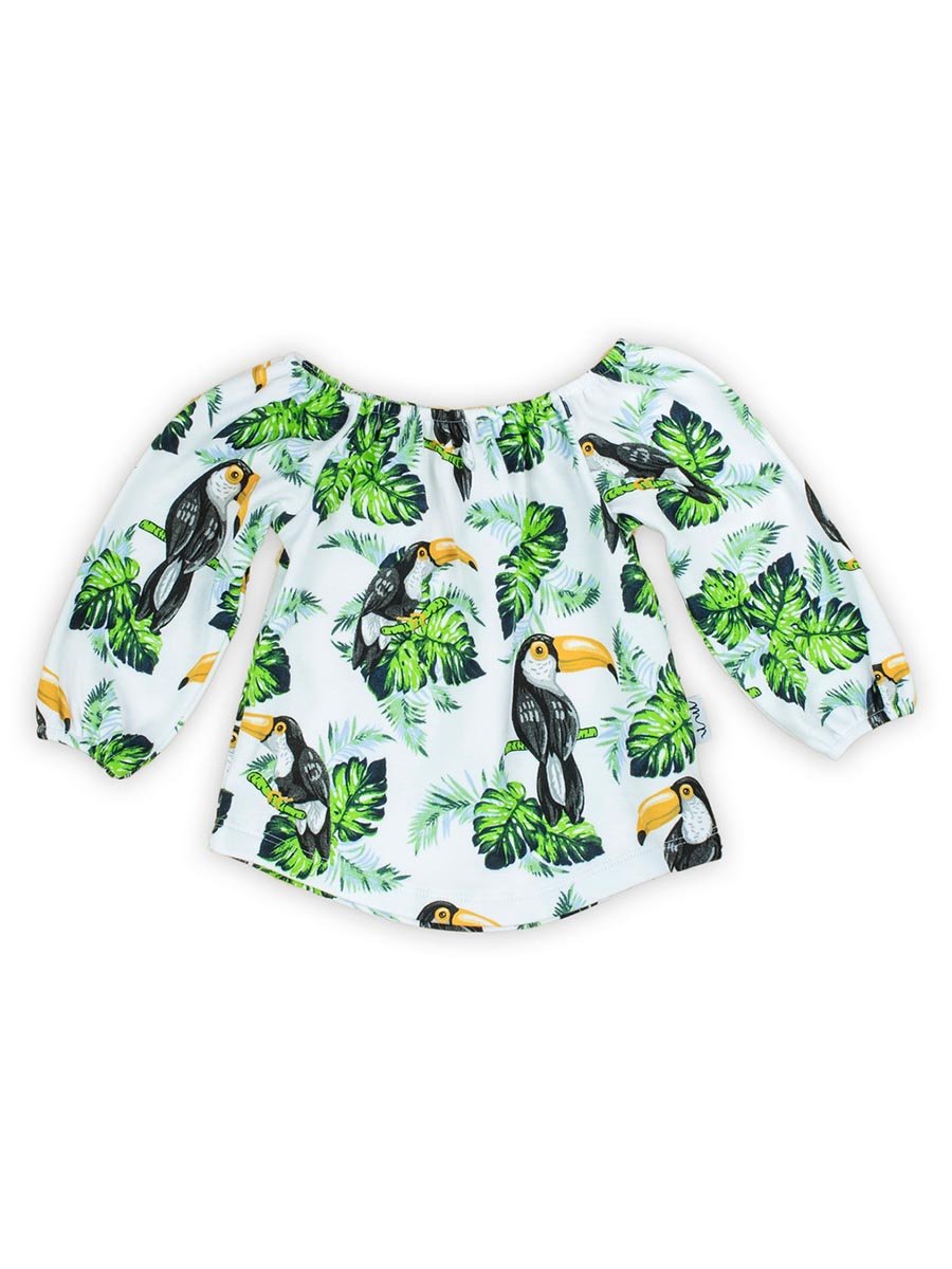 Niemowlęca bluzka hiszpanka z długim rękawem w tukany biała Nicol,r.116