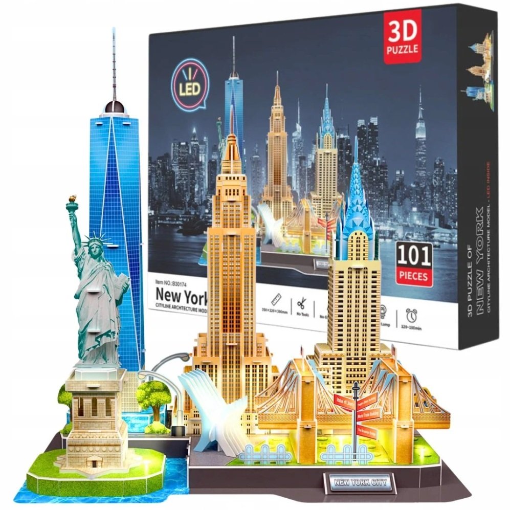 PUZZLE 3D MIASTO NOWY JORK PANORAMA NEW YORK ŚWIATŁO LED 101 ELEMENTÓW