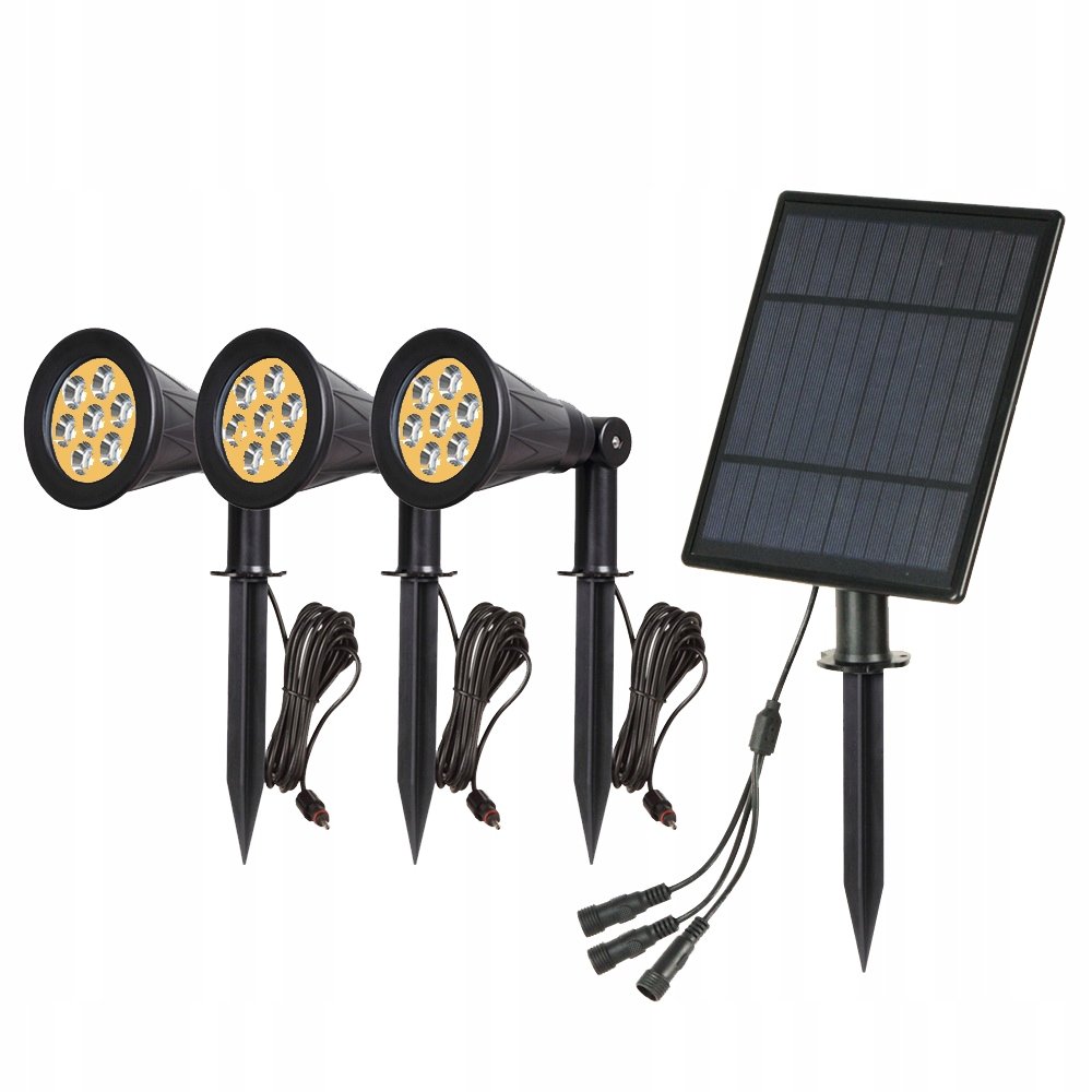Lampa solarna LED 3x7W 3000K ciepła wbijana z panelem solarnym
