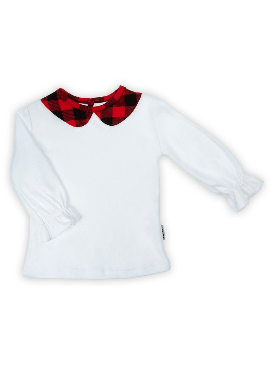 Dziewczęca bluzka z długim rękawem z kołnierzykiem w kratkę biała Nicol,r.80