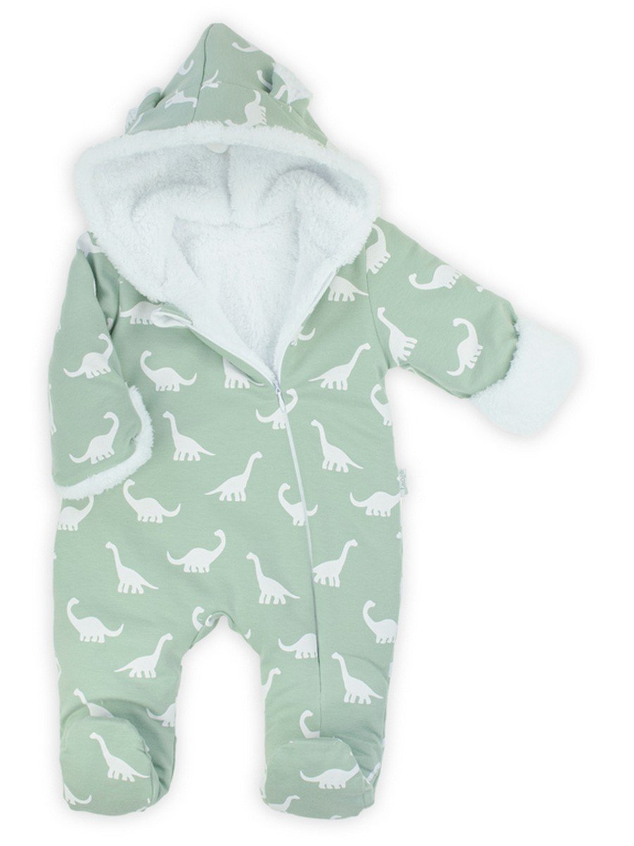 Niemowlęcy kombinezon dresowy z luną w dinozaury oliwkowy Nicol,r.68