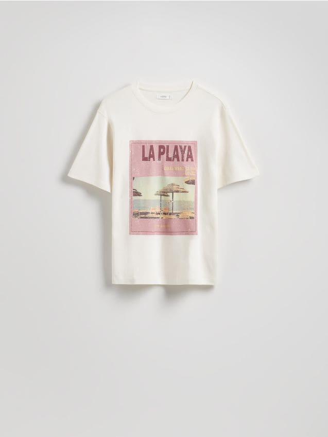 Reserved - T-shirt z nadrukiem - złamana biel