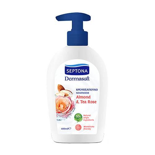 Septona Płyn do mycia rąk z pompką Migdał i róża herbaciana, 400 ml