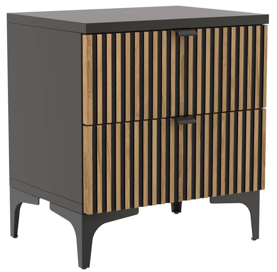 Czarny stolik z drewnianymi lamelami T5-W88