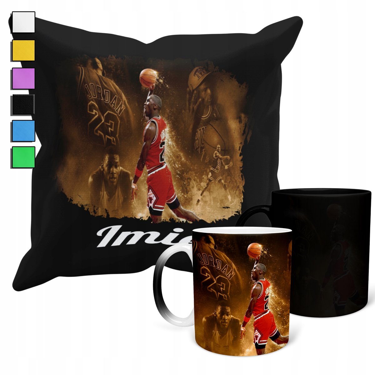 ZESTAW KUBEK MAGICZNY ZMIENIAJĄCY KOLOR +POSZEWKA NBA KOSZYKARZ + IMIĘ