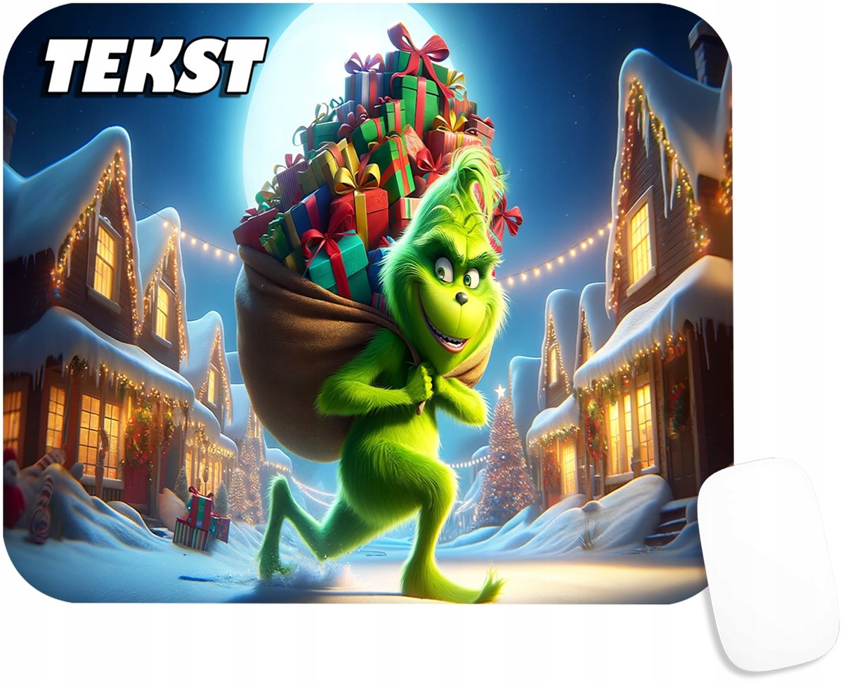 PODKŁADKA POD MYSZKĘ Z GRINCH ŚWIĘTA MIKOŁAJ PREZENT -TEKST -20X24