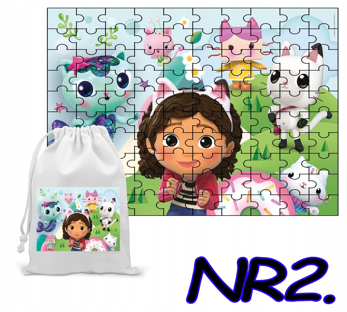 PUZZLE UKŁADANKA PREZENT 24 ELEMENTY KOCI DOMEK GABI + WORECZEK Z NADRUKIEM