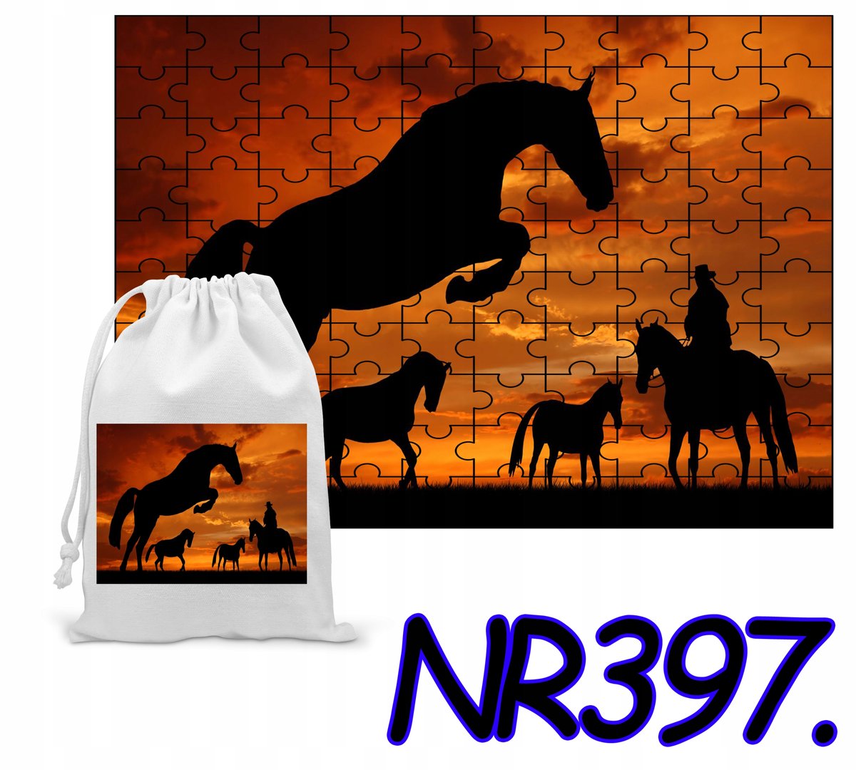 PUZZLE 252 EL. UKŁADANKA DLA DZIECI KONIE KUCYKI + WORECZEK Z NADRUKIEM