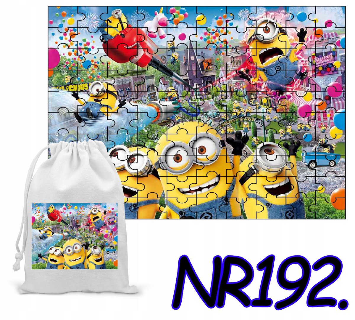 PUZZLE 192 EL. UKŁADANKA PREZENT MINIONKI BAJKI + WORECZEK Z NADRUKIEM