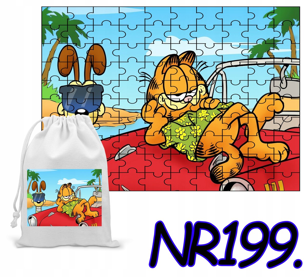 PUZZLE 110 EL. UKŁADANKA PREZENT KOT GARFIELD + WORECZEK Z NADRUKIEM