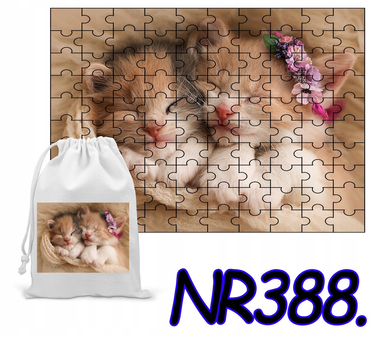 PUZZLE 120 EL.UKŁADANKA PREZENT ZWIERZĘTA KOT KOTKI +WORECZEK Z NADRUKIEM