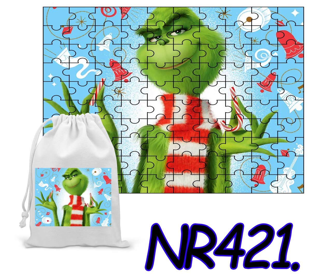 PUZZLE 70 EL.UKŁADANKA PREZENT ŚWIĘTA GRINCH +WORECZEK Z NADRUKIEM