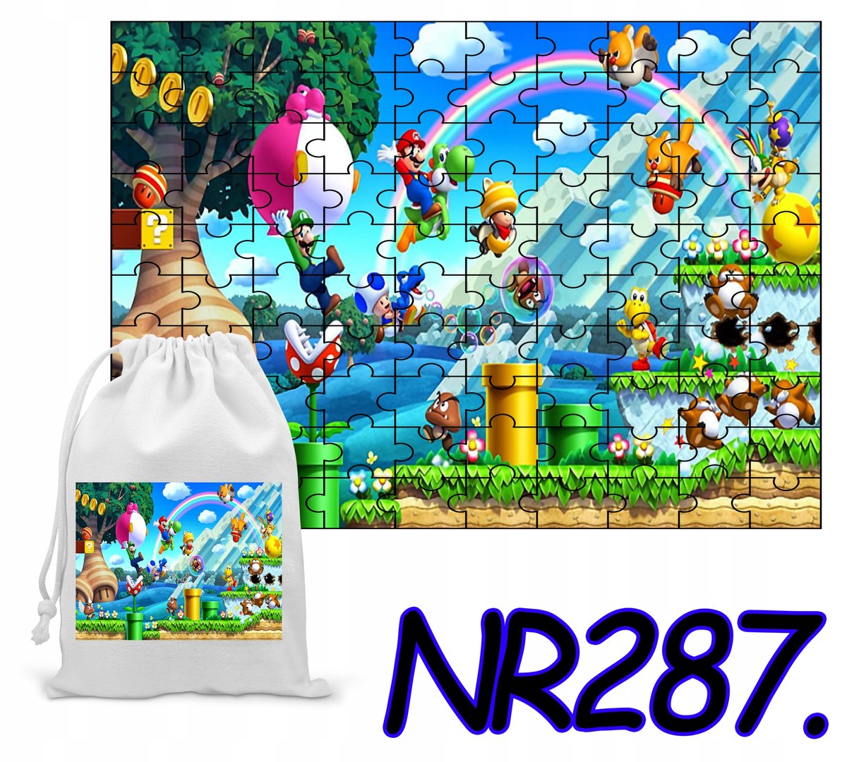 PUZZLE 110 EL. UKŁADANKA DLA DZIECI MARIO LUIGI GRY + WORECZEK Z NADRUKIEM