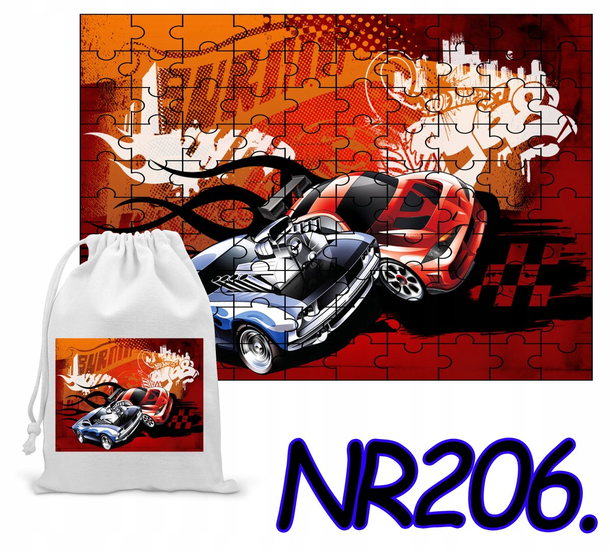 PUZZLE 96 EL. UKŁADANKA PREZENT ZJEŻDŻALNIE AUTKA + WORECZEK Z NADRUKIEM