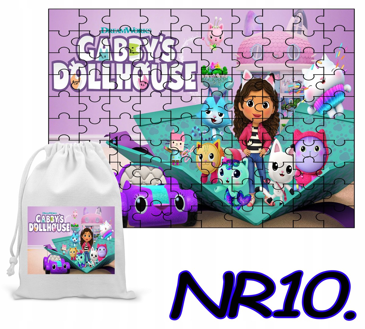 PUZZLE UKŁADANKA PREZENT 24 ELEMENTY KOCI DOMEK GABI + WORECZEK Z NADRUKIEM