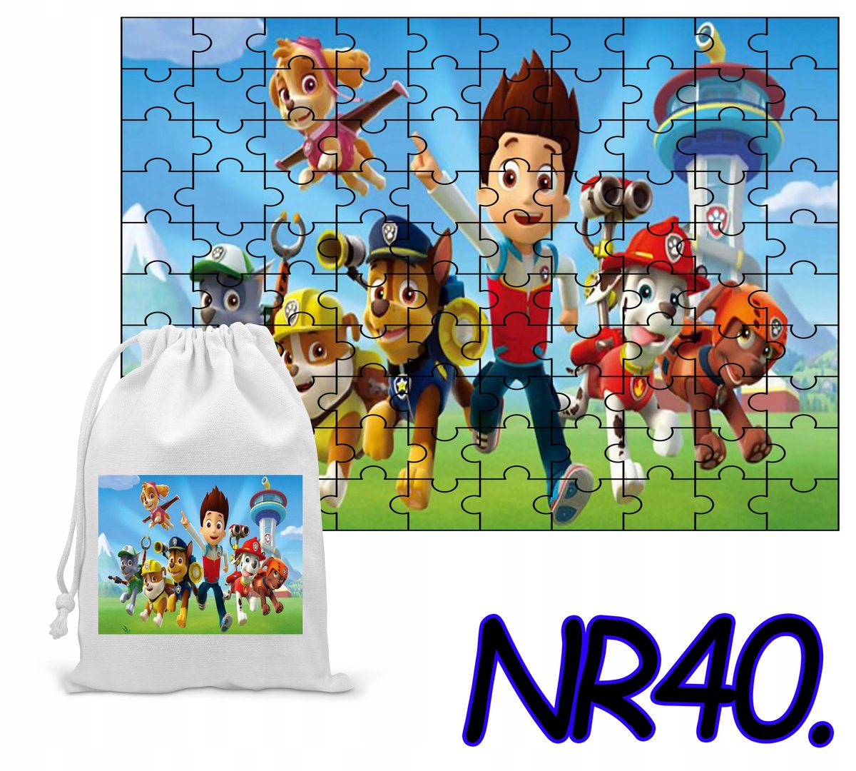 PUZZLE 70 EL. UKŁADANKA PREZENT PSI PATROL PIESKI + WORECZEK Z NADRUKIEM