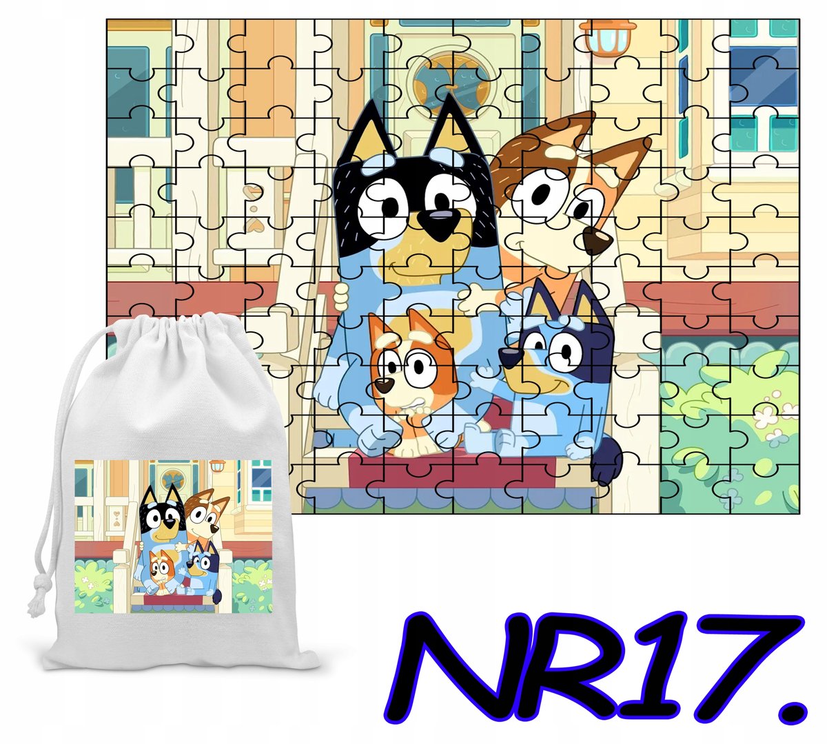 PUZZLE UKŁADANKA PREZENT 24 EL. NIEBIESKI PIESEK PSY + WORECZEK Z NADRUKIEM