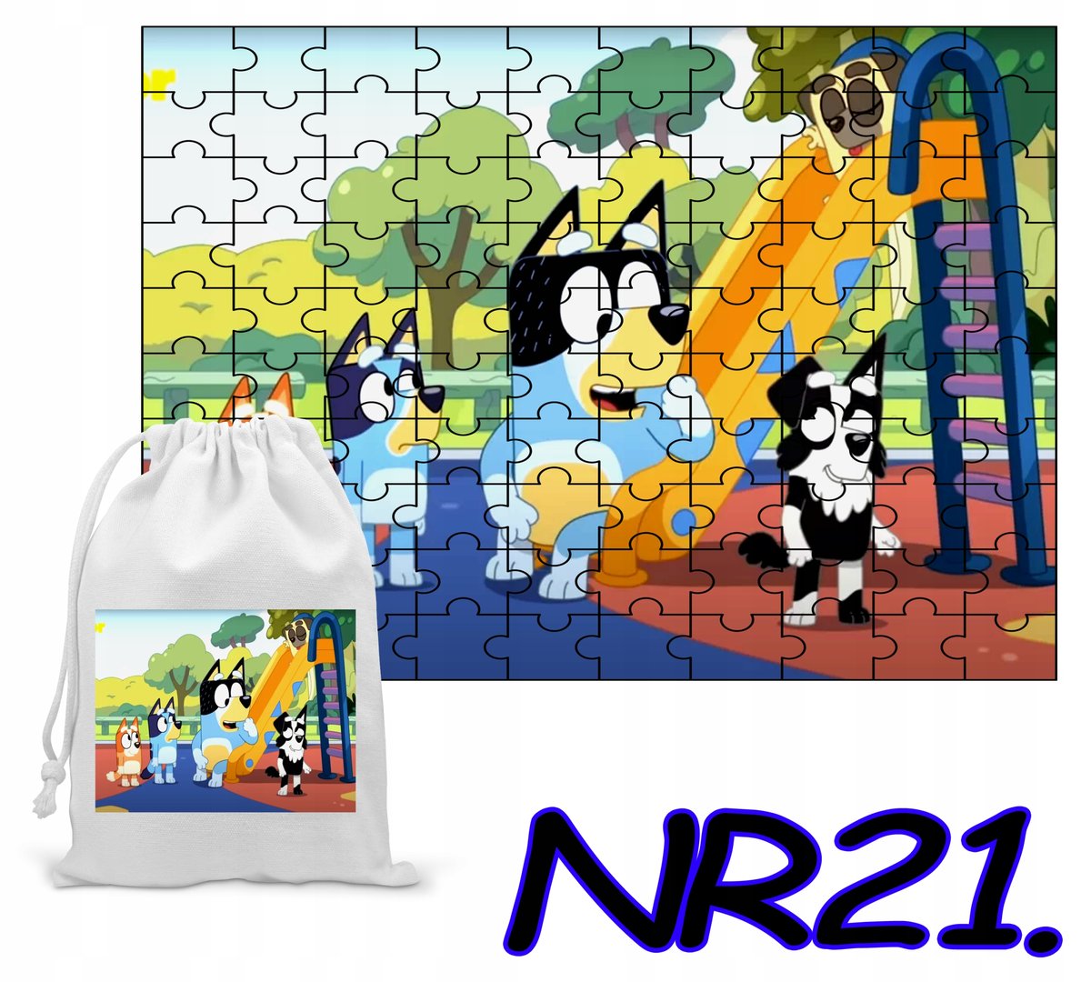 PUZZLE 24 EL. UKŁADANKA PREZENT NIEBIESKI PIESEK + WORECZEK Z NADRUKIEM