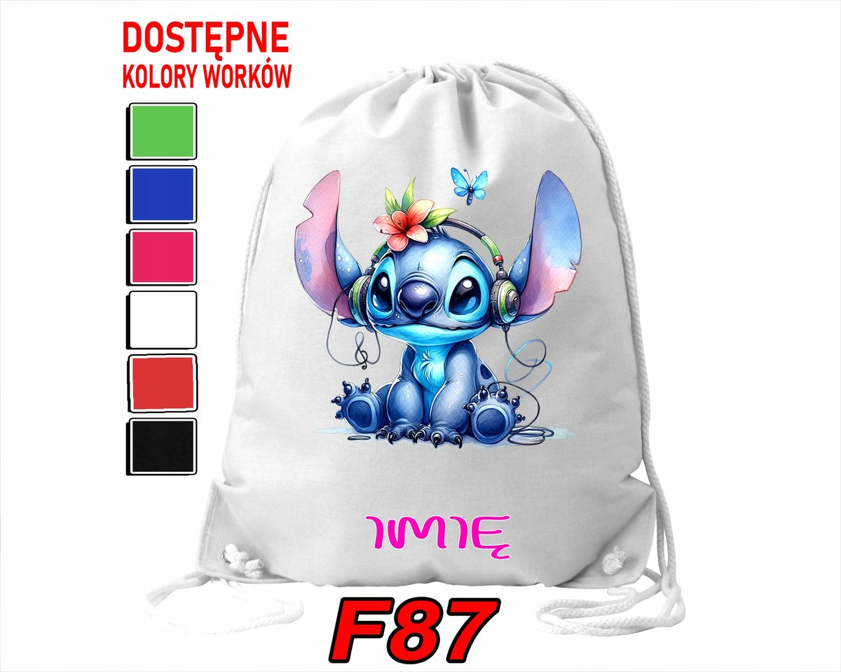 WOREK SZKOLNY NA WF SPORTOWY LILO & STICZ & ANGEL SŁODZIAKI - IMIĘ