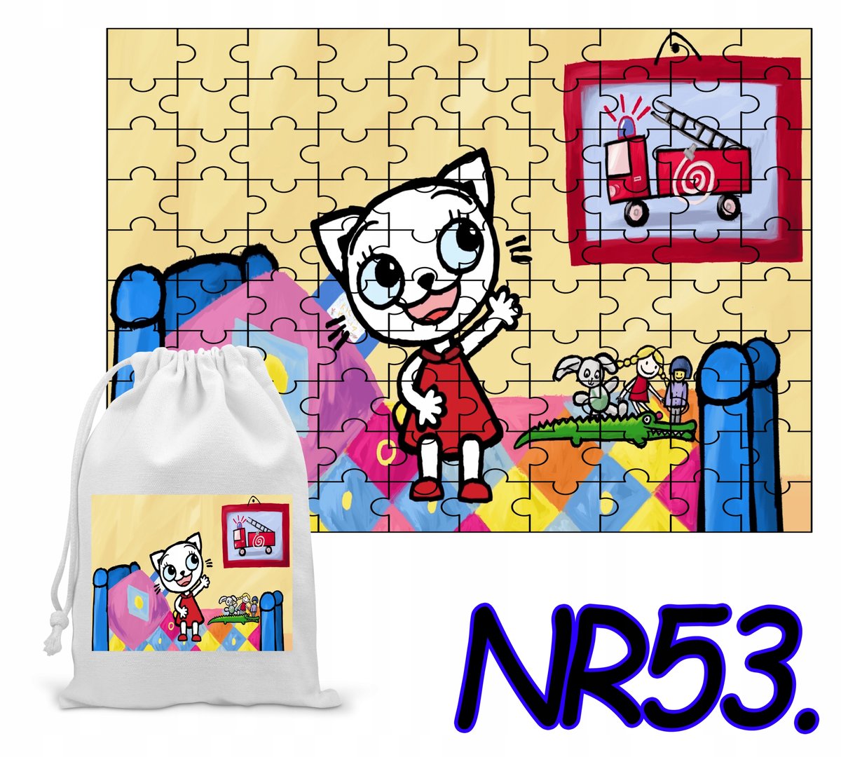 PUZZLE 96 EL. UKŁADANKA PREZENT KOTKI KOTY BAJKI + WORECZEK Z NADRUKIEM