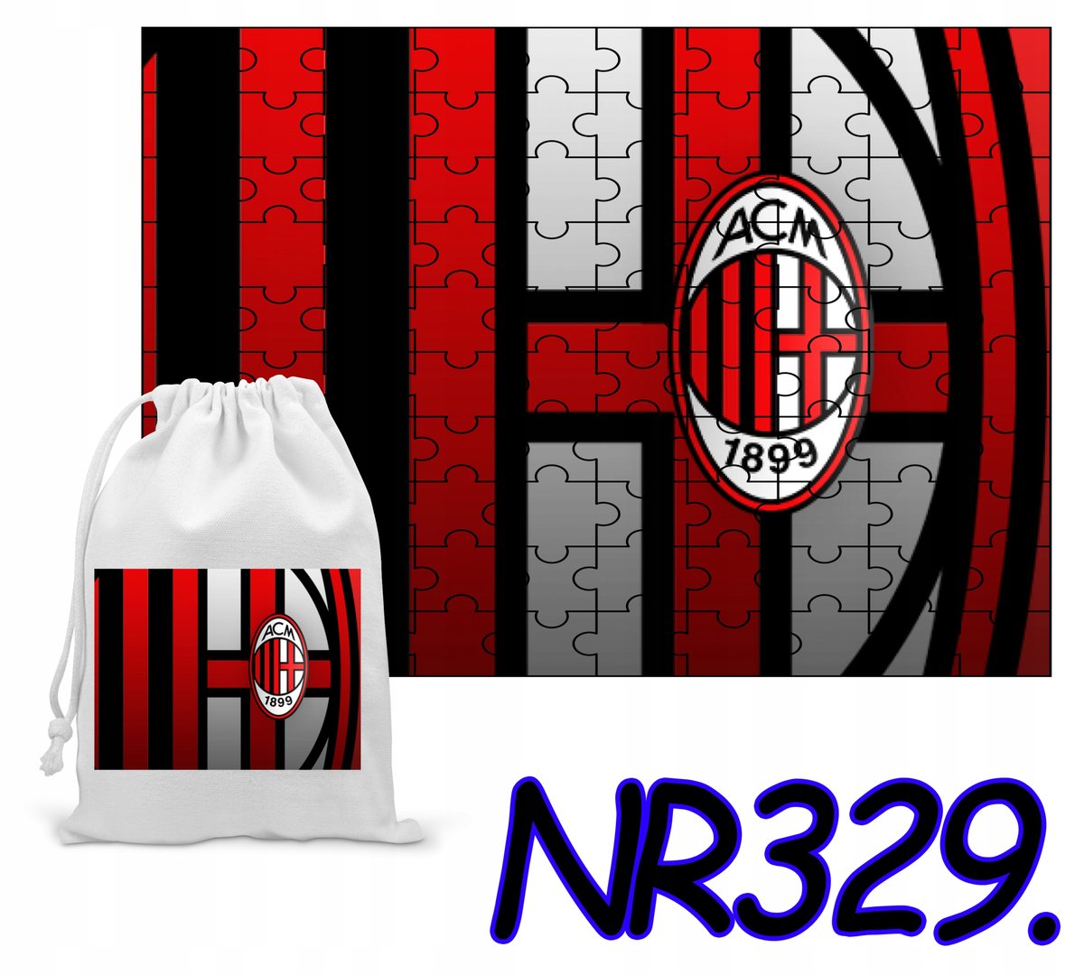 PUZZLE 252 EL. UKŁADANKA PREZENT PIŁKA AC MILAN RÓŻNE+WORECZEK Z NADRUKIEM