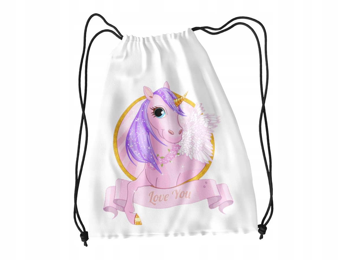 WOREK DO SZKOŁY WF/BUTY UNICORNE KONIE+IMIĘ