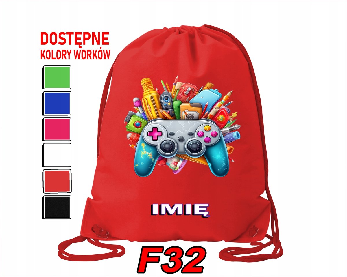 WOREK SZKOLNY NA WF TRENING SPORTOWY Z NADRUKIEM GAME PAD - IMIĘ