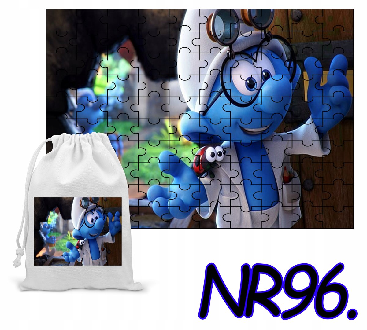 PUZZLE 70 EL. UKŁADANKA PREZENT SMERFY SMERF WAŻNIAK + WORECZEK Z NADRUKIEM