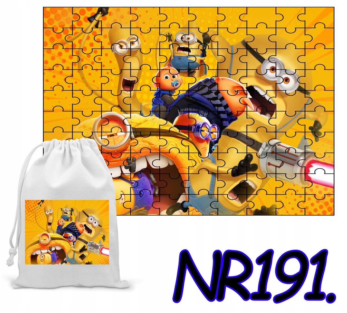 PUZZLE 35 EL. UKŁADANKA PREZENT MINIONKI BAJKI + WORECZEK Z NADRUKIEM