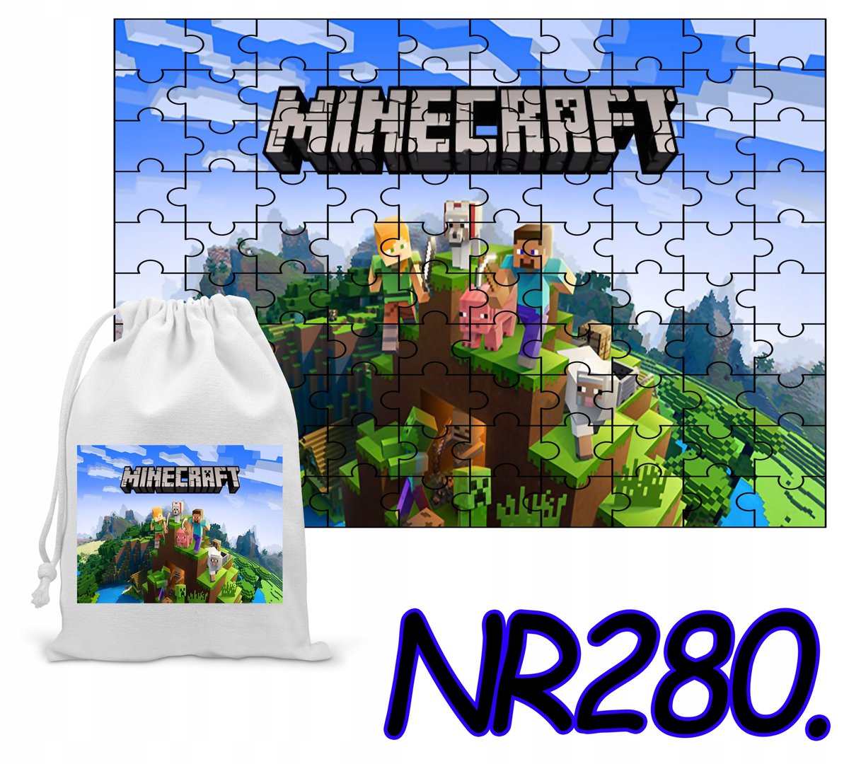 PUZZLE 110 EL.UKŁADANKA PREZENT GRY MAJNKRAFT RÓŻNE+WORECZEK Z NADRUKIEM