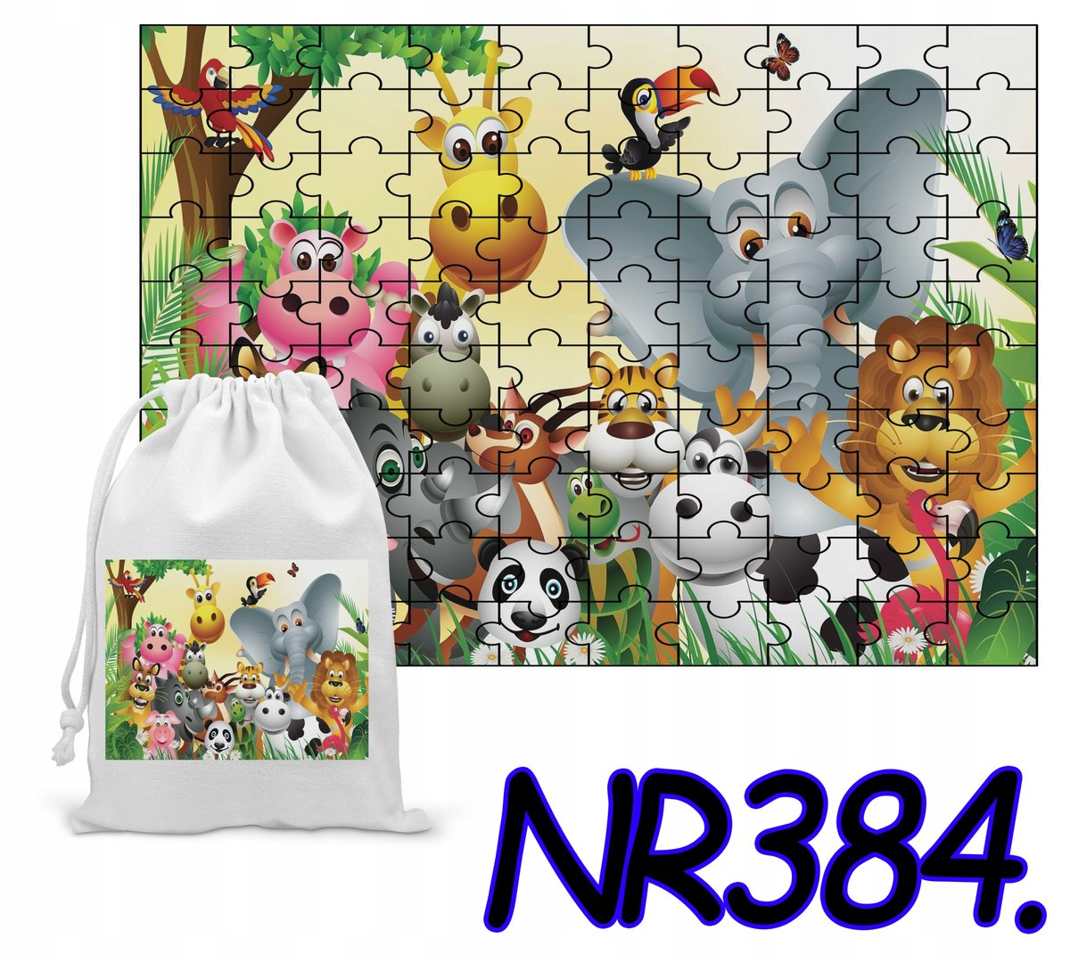 PUZZLE 192 EL.UKŁADANKA DLA DZIECI ZWIERZĄTKA PREZENT+ WORECZEK Z NADRUKIEM