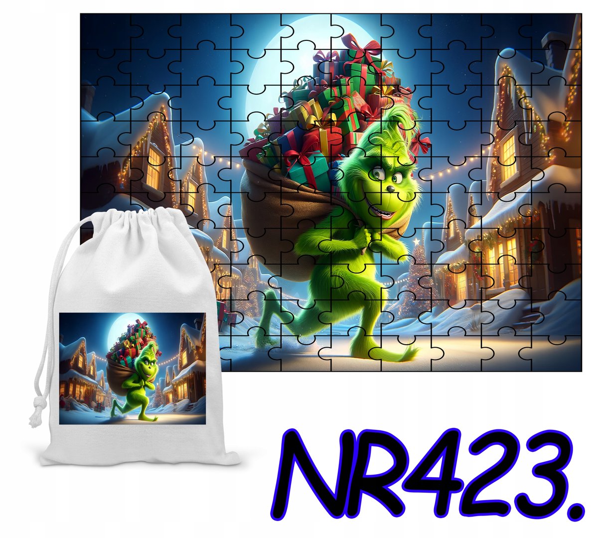 PUZZLE 24 EL. UKŁADANKA GRINCH PREZENTY ŚWIĘTA + WORECZEK Z NADRUKIEM