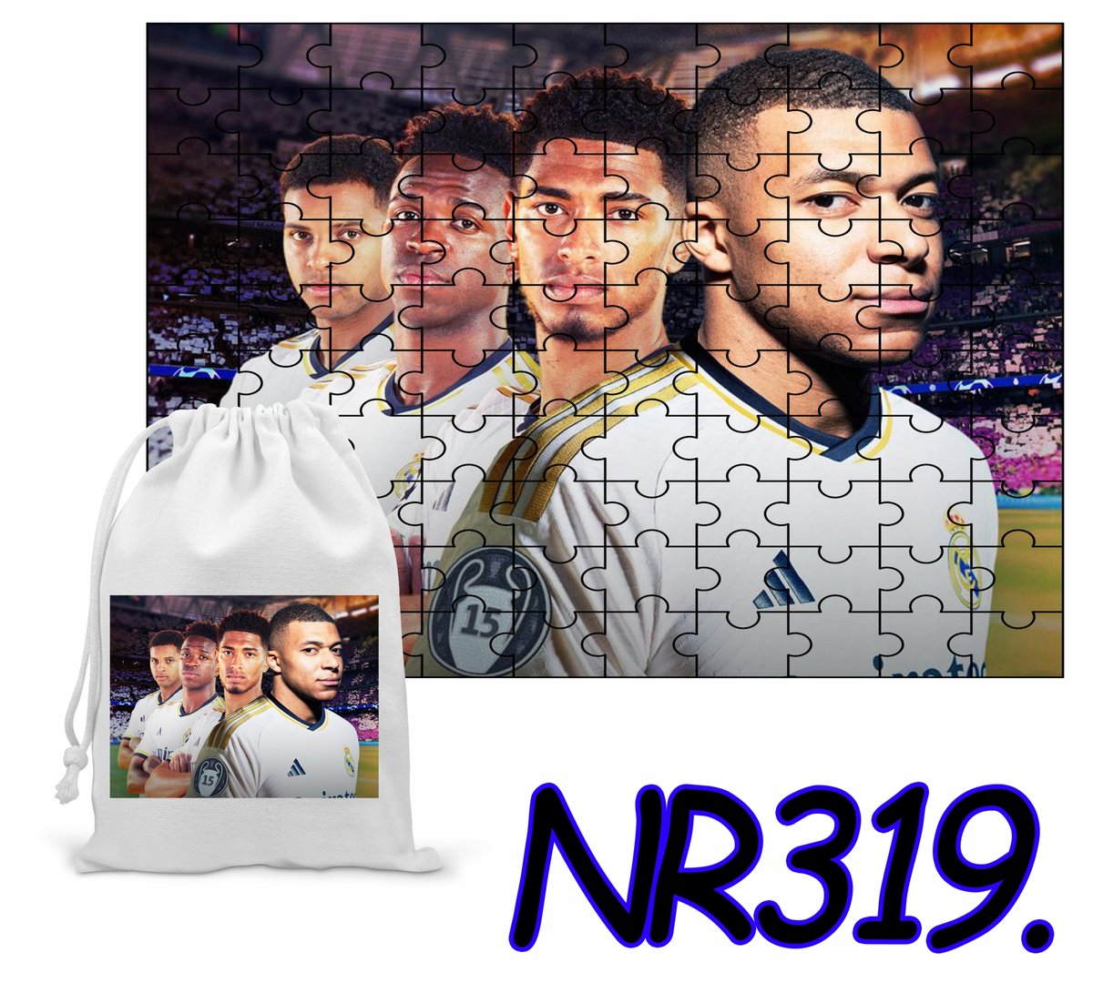 PUZZLE 192 EL.UKŁADANKA MBAPPE BELLINGHAM VINI RODRIGO+WORECZEK Z NADRUKIEM