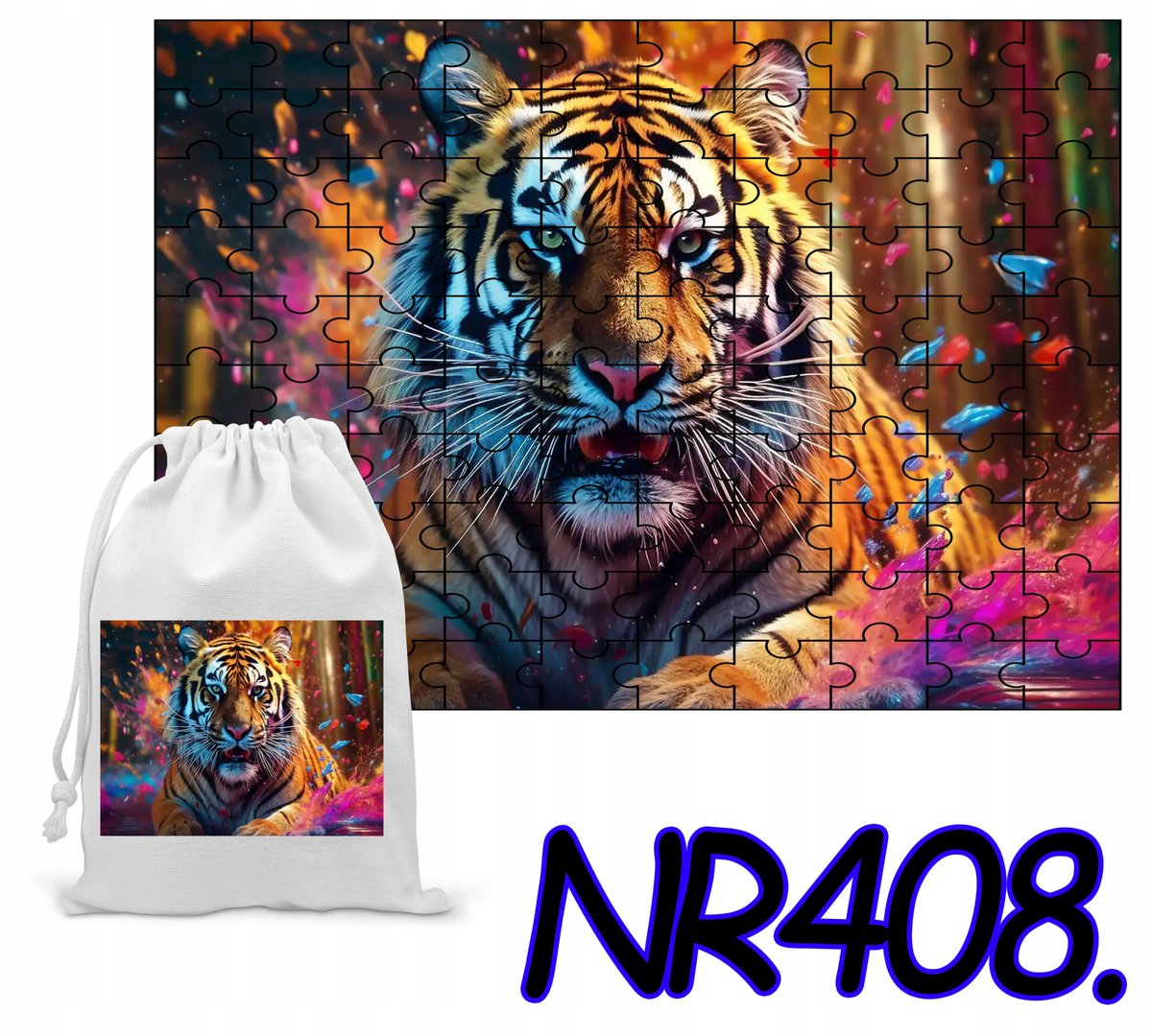 PUZZLE 70 EL. UKŁADANKA DLA DZIECI TYGRYS ZWIERZĄTKA + WORECZEK Z NADRUKIEM
